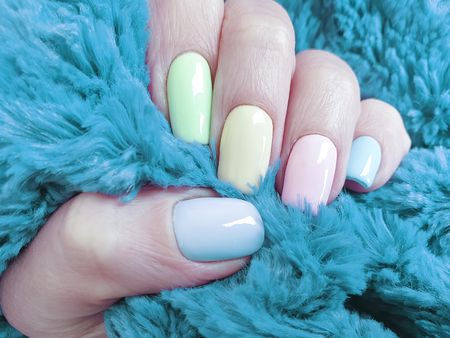hands colored manicure furの写真素材