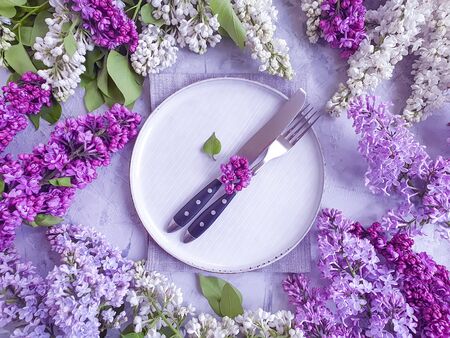 plate flower lilacの写真素材