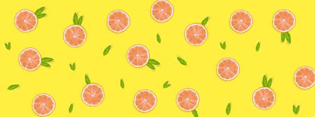grapefruit piece of mint leaf pattern background