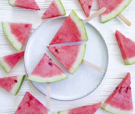 watermelon piece on a plateの写真素材