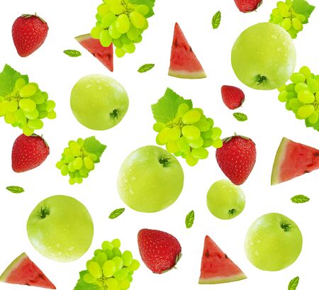apple, grape, strawberry is isolated on a white background