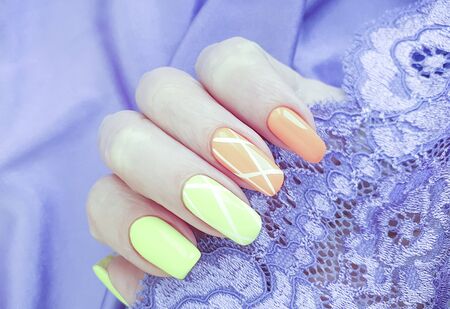 female hand beautiful lace manicureの写真素材