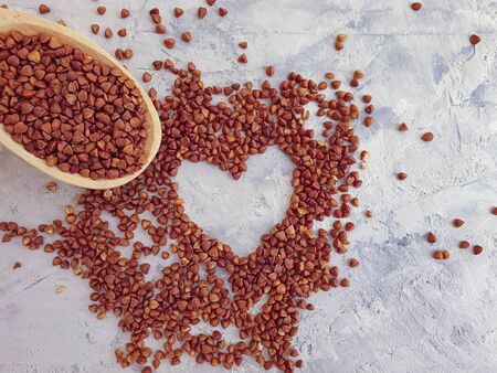 buckwheat spoon on concrete backgroundの写真素材