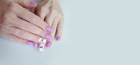 female hand beautiful nail manicure design fashionの写真素材