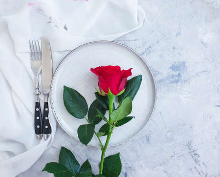 flower rose plate on concrete background celebration