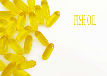fish oil capsules on white background