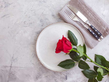 plate flower rose on concrete backgroundの写真素材