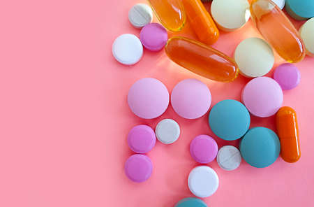 pill on colored background frameの写真素材