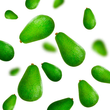 green whole avocado on white background