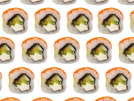 rolls with red fish on a white backgroundの写真素材