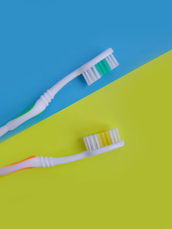 new toothbrush on a colored background dentalの写真素材