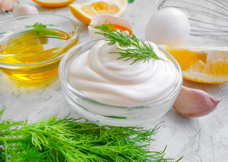 fresh mayonnaise on concrete backgroundの写真素材