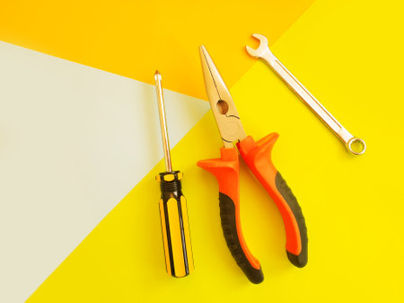 set of tools on a colored background