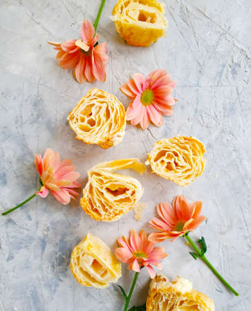 cake flower on concrete backgroundの写真素材