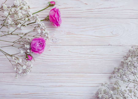 gypsophila flower on wooden backgroundの写真素材
