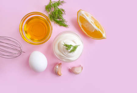 fresh mayonnaise on colored backgroundの写真素材