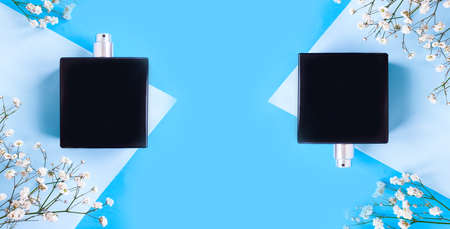 bottle of black toilet water on a colored backgroundの写真素材