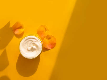 cream cosmetic rose flower on a colored backgroundの写真素材
