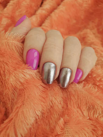 female hand beautiful manicure stylish backgroundの写真素材