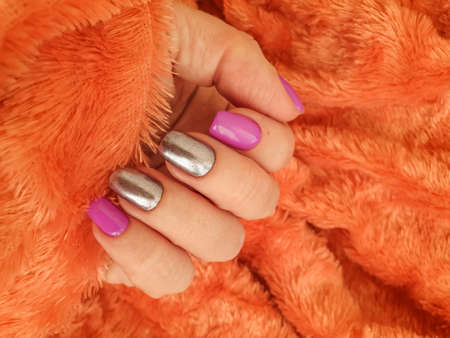 female hand beautiful manicure stylish backgroundの写真素材