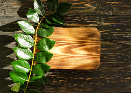 kitchen board empty on wooden backgroundの写真素材