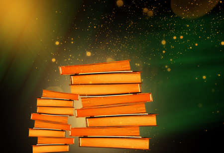 old magic books on black backgroundの写真素材