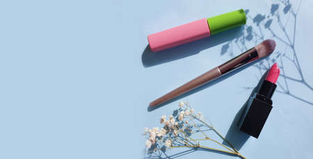 decorative cosmetics on a colored backgroundの写真素材