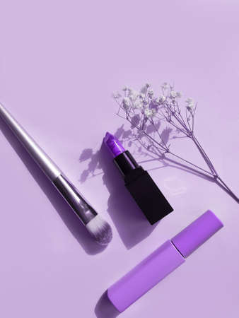 decorative cosmetics on a colored backgroundの写真素材