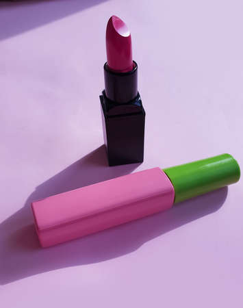 decorative cosmetics on a colored backgroundの写真素材