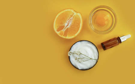 hair mask, comb on a colored backgroundの写真素材