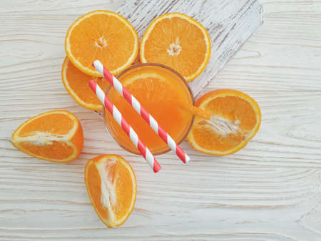 orange juice on wooden backgroundの写真素材