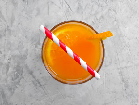 fresh orange juice on concrete backgroundの写真素材