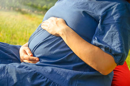 pregnant girl belly in the park