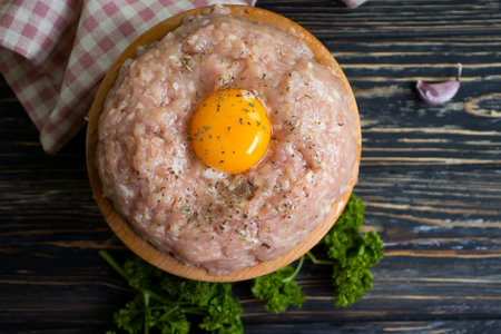 raw minced chicken, fresh egg