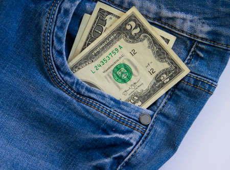 denim pocket, dollar bills backgroundの写真素材