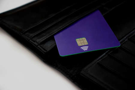 bank card black wallet backgroundの写真素材