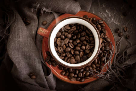cup, coffee bean, cloth background