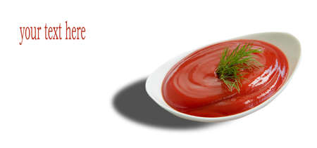 ketchup bowl isolated in on white backgroundの写真素材