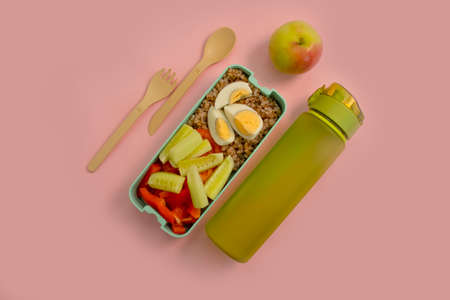 healthy lunch on colored backgroundの写真素材