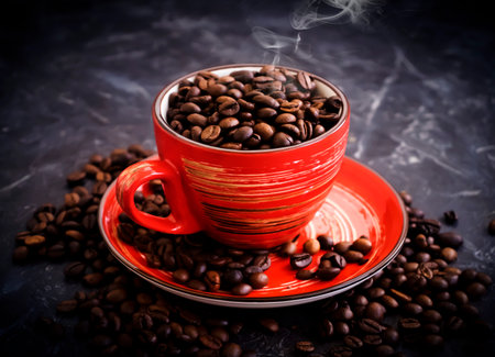 cup of coffee grains on concrete background