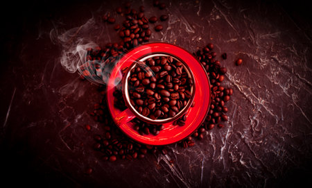 cup of coffee grains on concrete background
