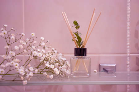 aroma diffuser in the bathroom gypsophila flowerの写真素材