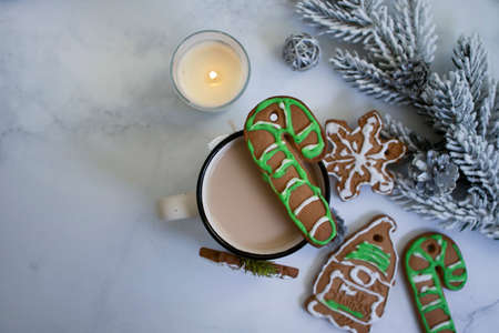delicious christmas cookies coffee cup, branch