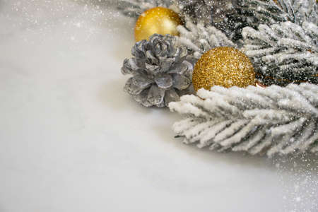 christmas tree branch, ball background
