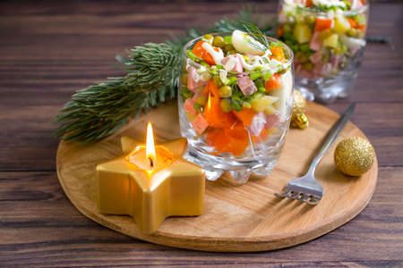 delicious salad olivier christmas background