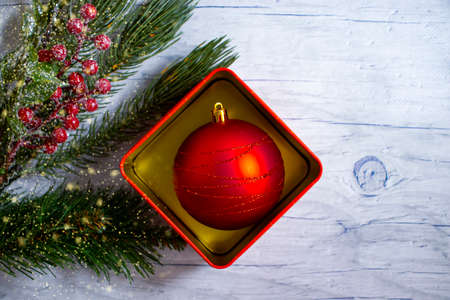 christmas tree toy, christmas tree branch backgroundの写真素材