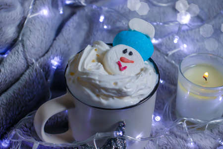 fanny happy marshmallow, christmas background, coffee, cream