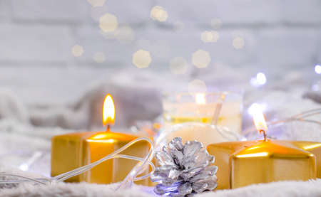 beautiful candle garland christmas backgroundの写真素材