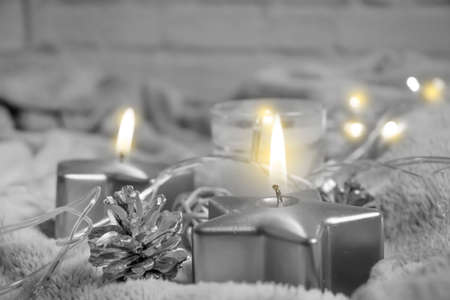 beautiful candle garland christmas backgroundの写真素材