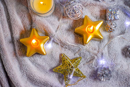 beautiful candle garland christmas backgroundの写真素材